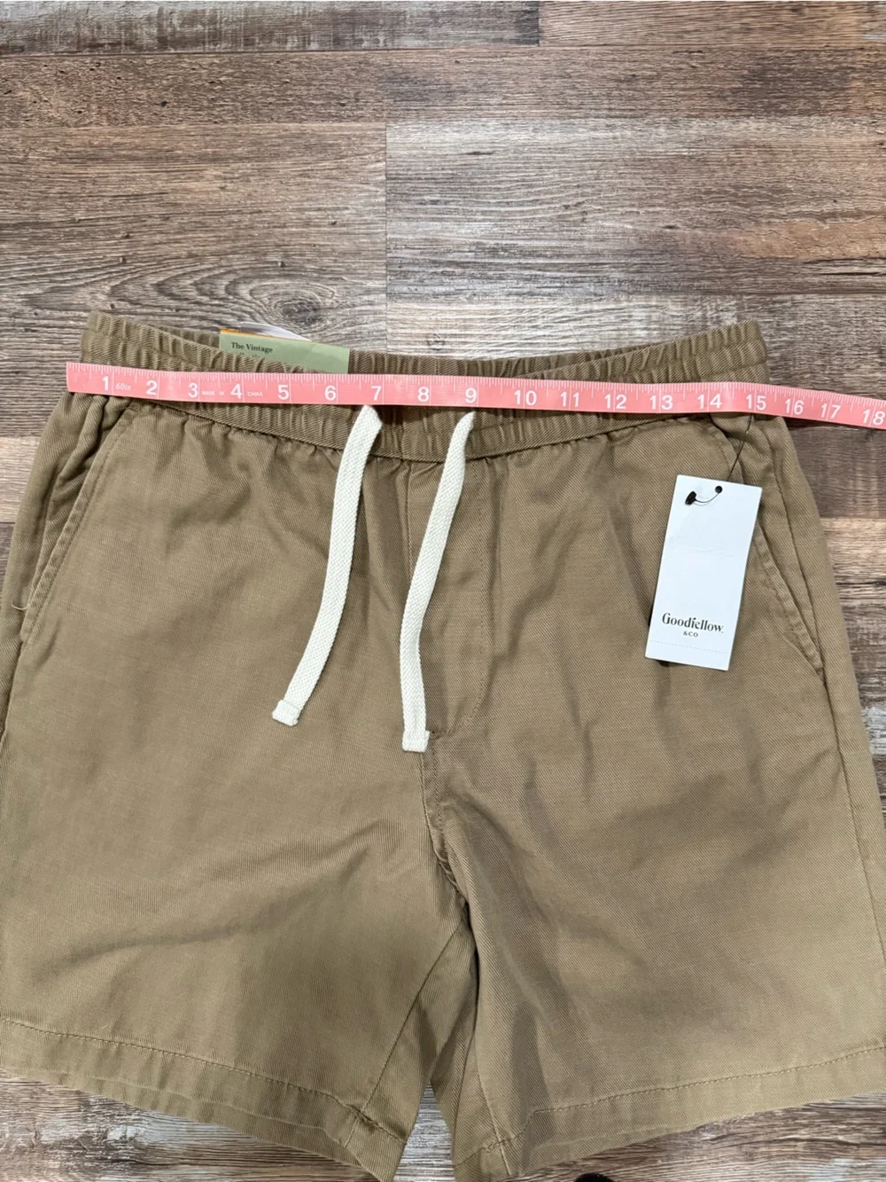 NWT Goodfellow & Co Men's Pull-On Drawstring Shorts Brown Khaki Twill Size Small